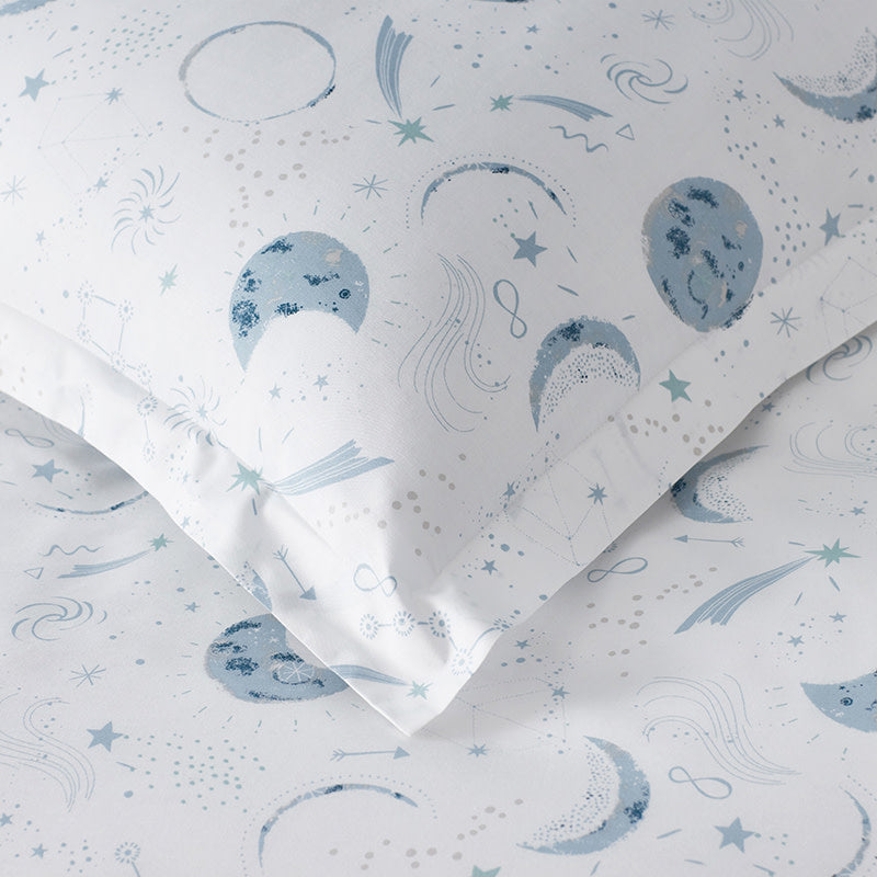 Night Sky Classic Cool Organic Cotton Percale Duvet Cover Set - Blue, Full