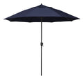 Round Outdoor Patio Umbrella, Aluminum with Auto Tilt Crank - Black Finish, Navy, 9'