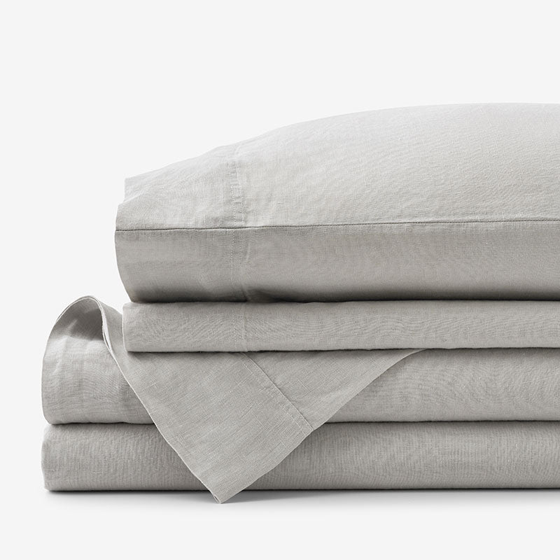 Premium Breathable Washed Linen Solid Bed Sheet Set - Light Gray, Queen