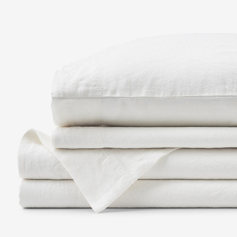 Premium Breathable Washed Linen Solid Bed Sheet Set - White, Twin