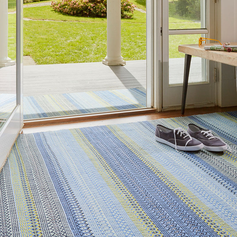 Fiesta Stripe Handwoven Indoor/Outdoor Rug - Blue/Green, 3' x 5'