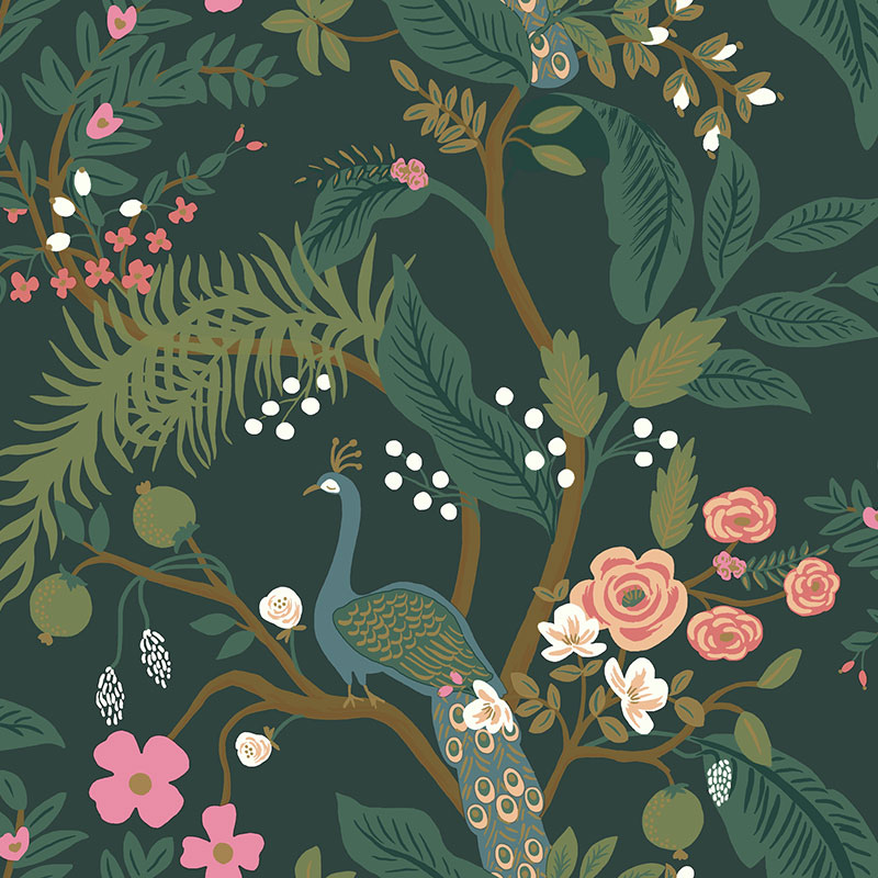 Peacock Traditional Wallpaper - Emerald, Roll