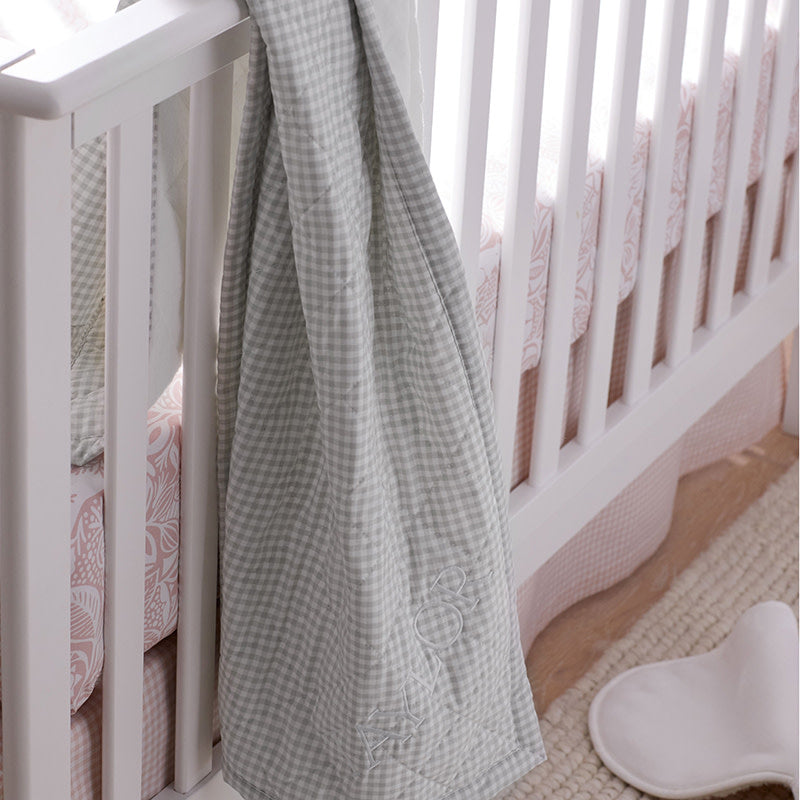Ditsy Gingham Classic Cool Organic Cotton Percale Quilted Reversible Sherpa Stroller Blanket - Pink