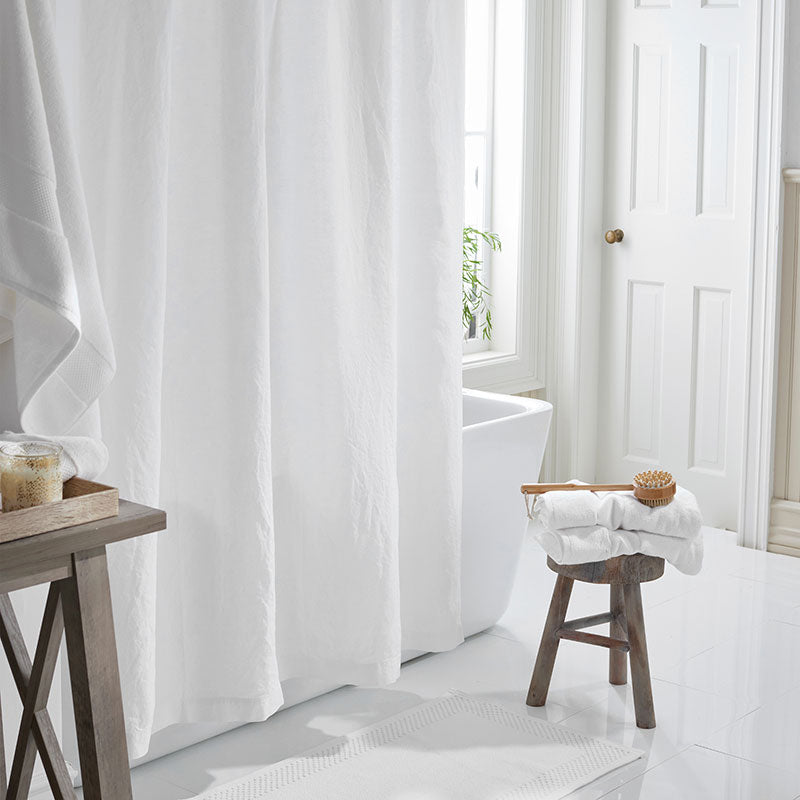 Premium Breathable Washed Linen Solid Shower Curtain - White