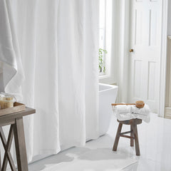 Premium Breathable Washed Linen Solid Shower Curtain - White