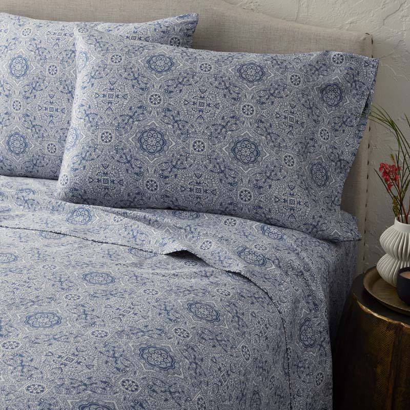 Floral Tapestry Premium Smooth Sateen Bed Sheet Set - Blue, Twin
