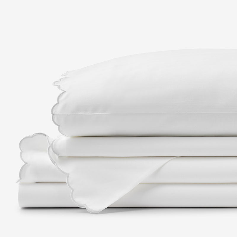 Embroidered Scallop Classic Smooth Sateen Solid Bed Sheet Set - Light Gray, Full