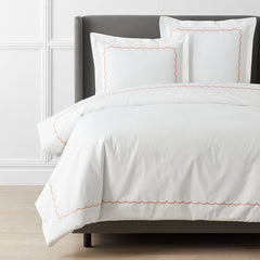 Scallop Embroidered Premium Cool Egyptian Percale Duvet Cover - Melon, Full