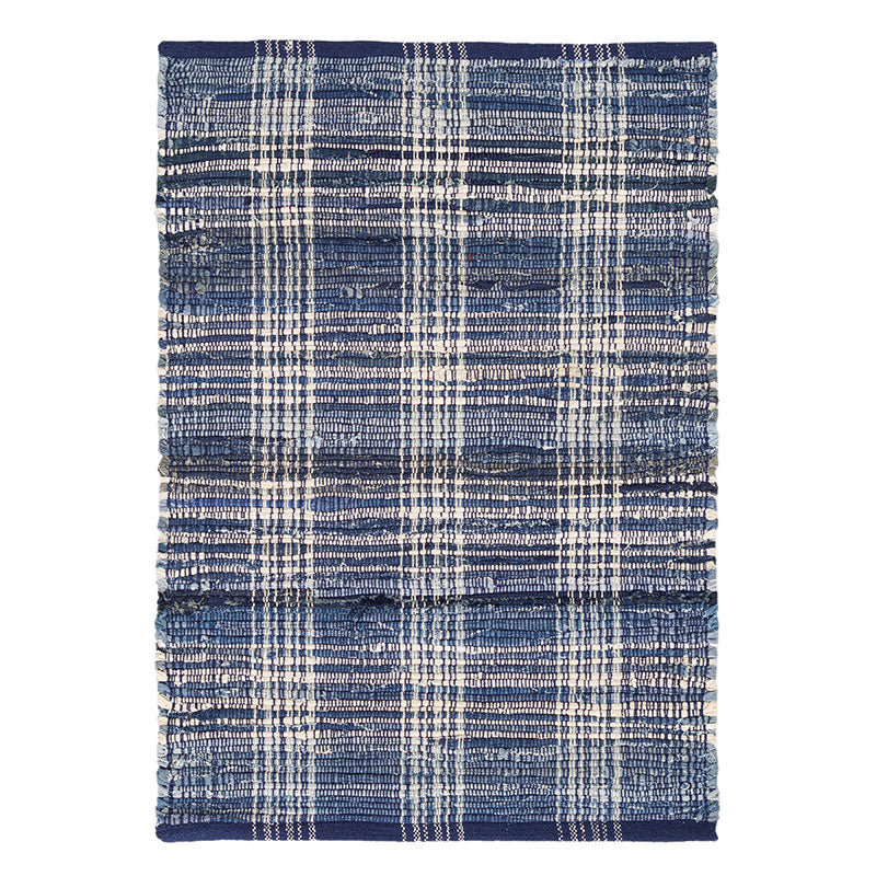 Denim Plaid Handwoven Cotton Rug - Denim, 8' x 10'