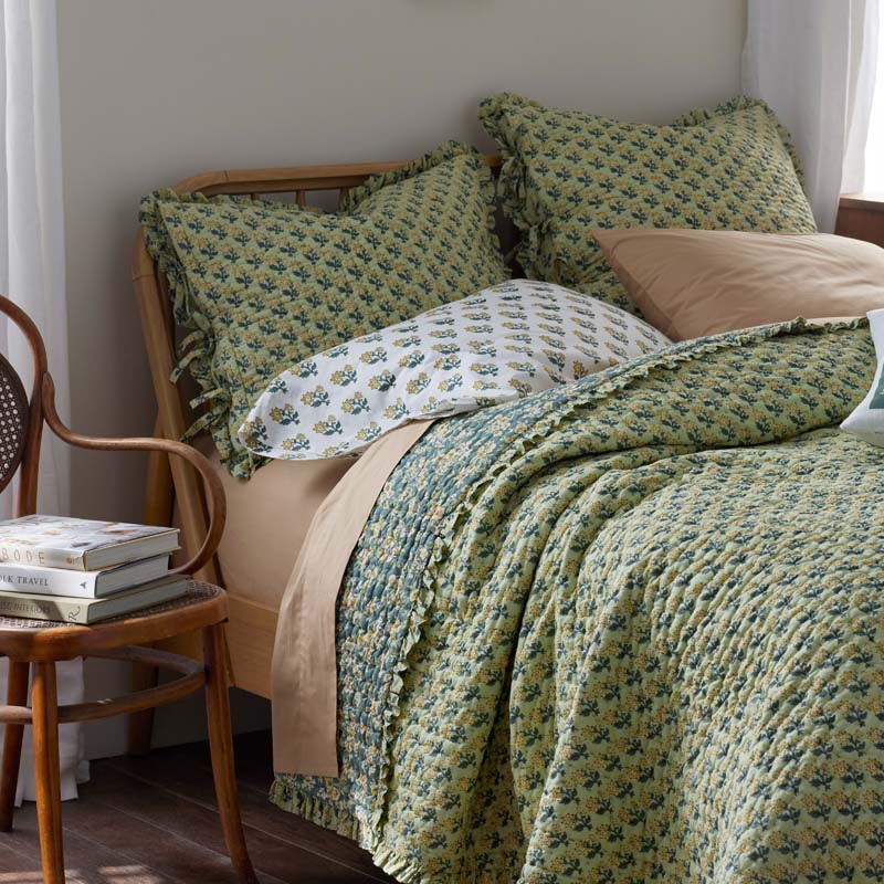 Suhana Reversible Ruffle Quilted Sham - Green, Standard