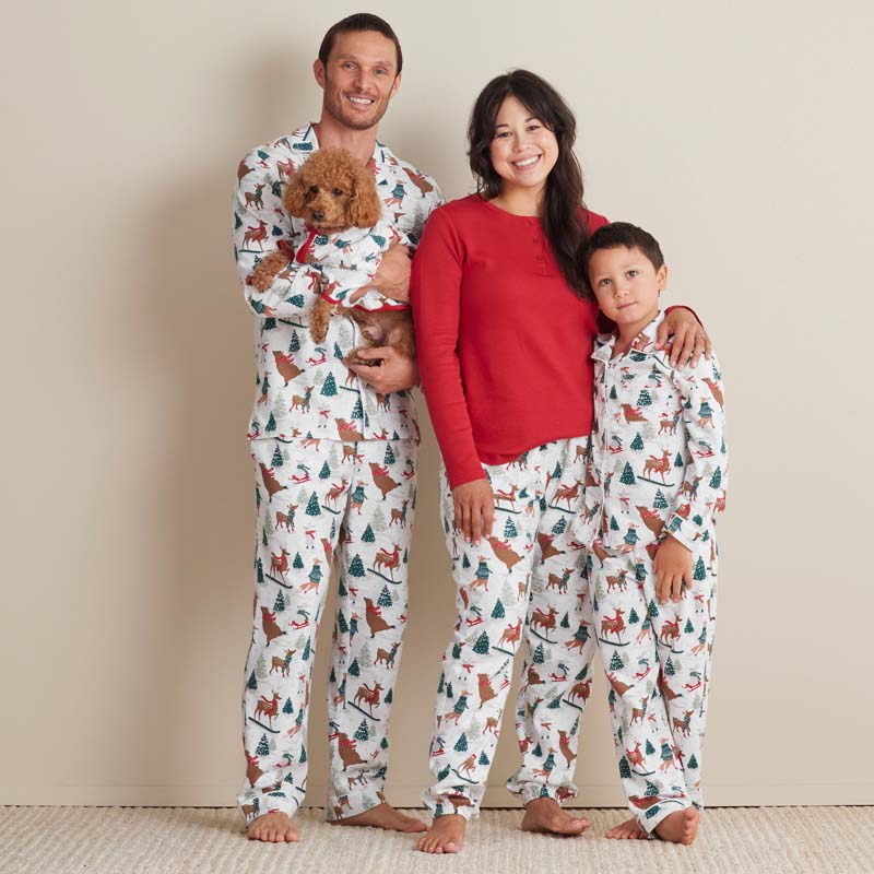 Family Flannel Kid's Button-Down Pajama Set - Winter Skating Animals, 12