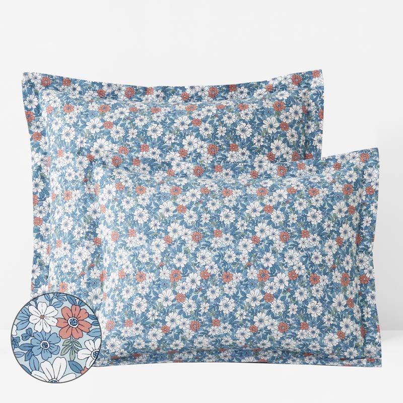 Julienne Classic Cool Cotton Percale Sham - Floral Blue, King