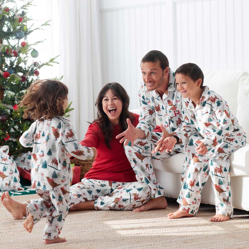 Family Flannel Kid's Button-Down Pajama Set - Winter Skating Animals, 8
