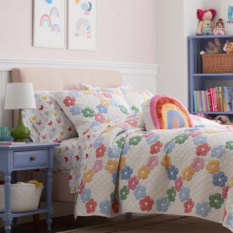 Ditsy Butterflies Classic Cool Organic Cotton Percale Duvet Cover Set - White Multi, Full