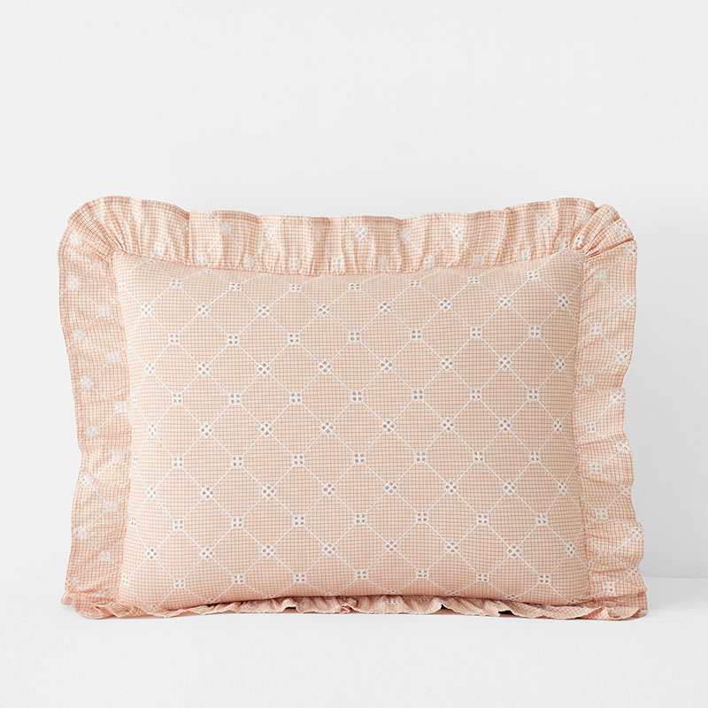 Eyelet Ruffle Classic Cool Yarn-Dyed Cotton Percale Sham - Peach, Standard