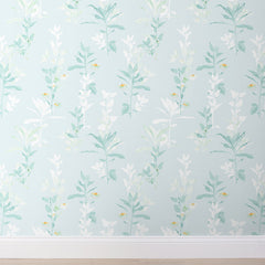 Aqua Leaf Silhouette Removable Wallpaper - Teal Blue, Panel