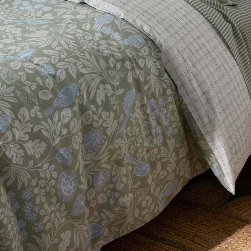 Tira Floral Classic Cool Cotton Percale Bed Sheet Set - Bird Green, Full