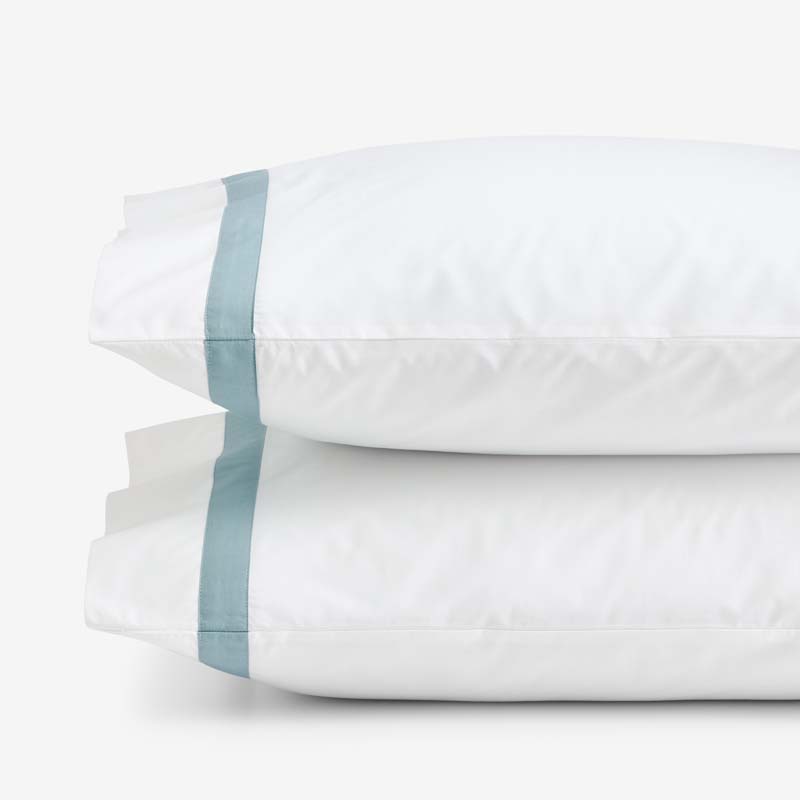 Contrast Border Premium Cool Supima® Cotton Percale Pillowcase Set - Slate Blue, Standard