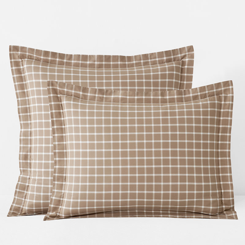 Classic Stripes and Plaids Cool Yarn-Dyed Cotton Percale Sham - Windowpane Taupe, Standard