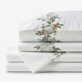 Blooming Melody Border Premium Smooth Wrinkle-Free Sateen Bed Sheet Set - White Multi, Full