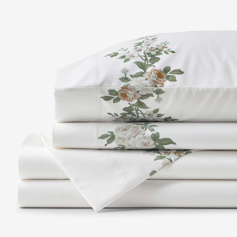 Blooming Melody Border Premium Smooth Wrinkle-Free Sateen Bed Sheet Set - White Multi, Queen