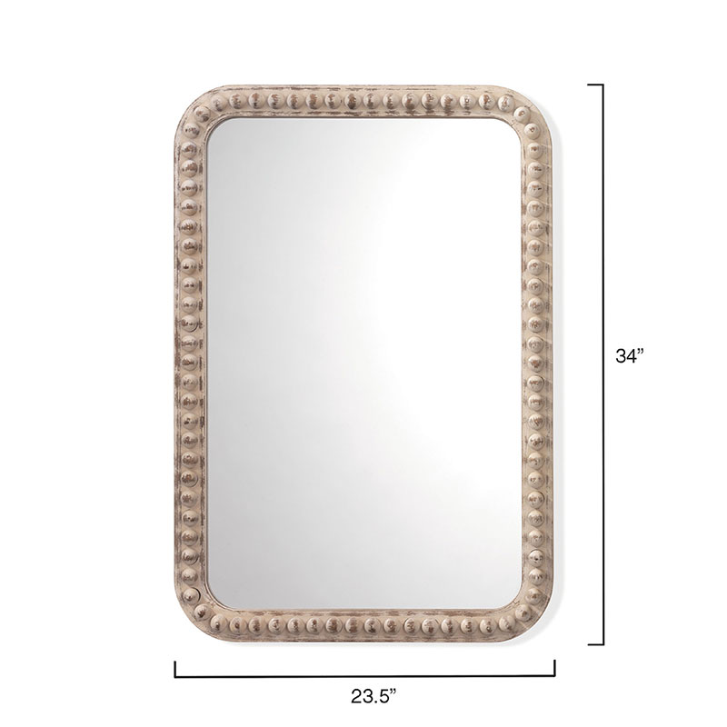 Wood Beaded Mirror - White, Rectangle