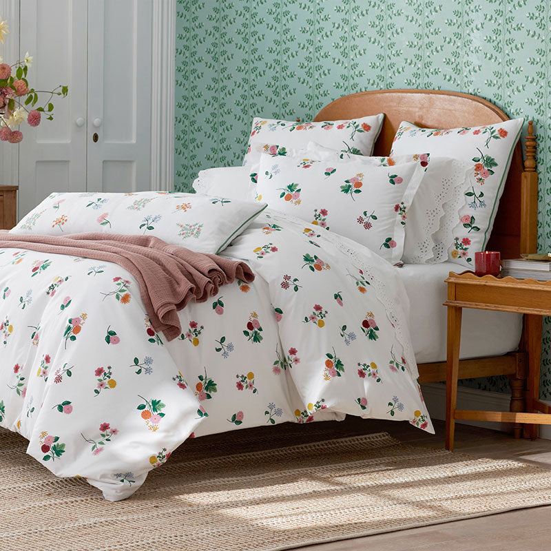 Ditsy Dahlia Classic Cool Cotton Percale Comforter - White Multi, Full/Queen