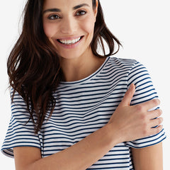 Yarn-Dyed Stripe Pima Cotton Women's Shorts Set - Navy/White, S