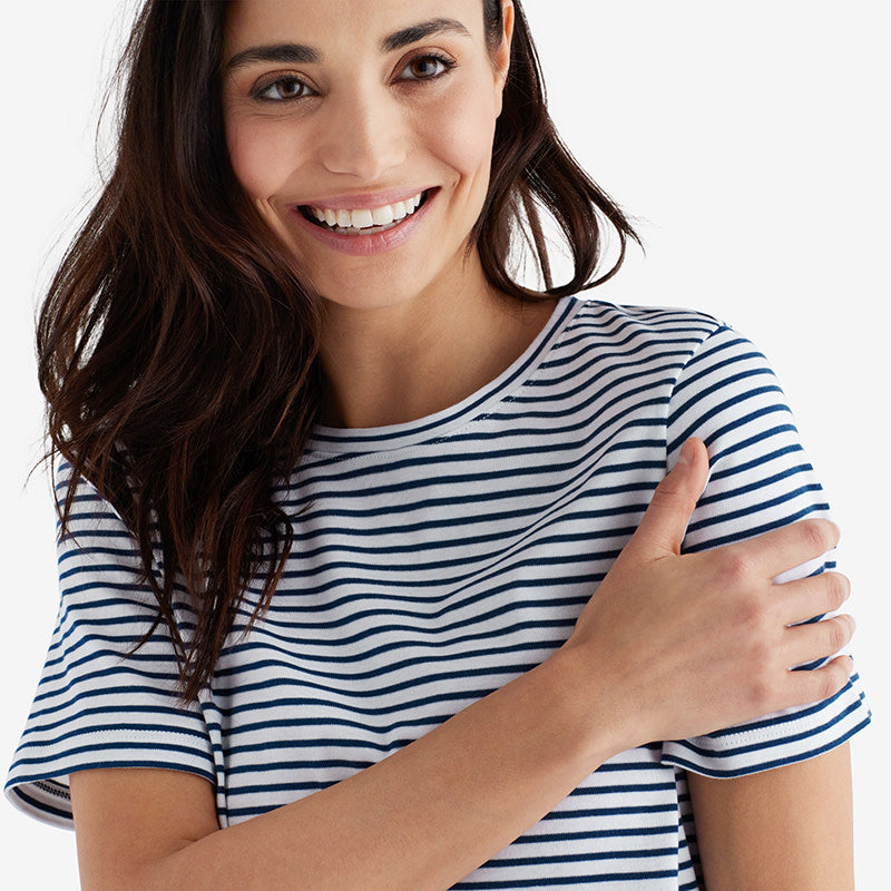 Yarn-Dyed Stripe Pima Cotton Women's Shorts Set - Navy/White, XL