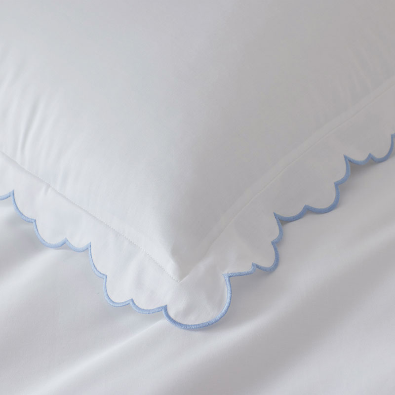 Embroidered Scallop Classic Smooth Sateen Solid Bed Sheet Set - Light Blue, King