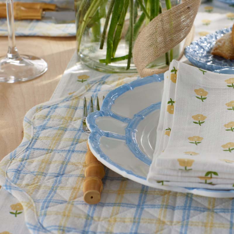 Flowers & Plaid Yarn-Dyed Reversible Round Placemats, Set of 4 - Graph Plaid Yellow