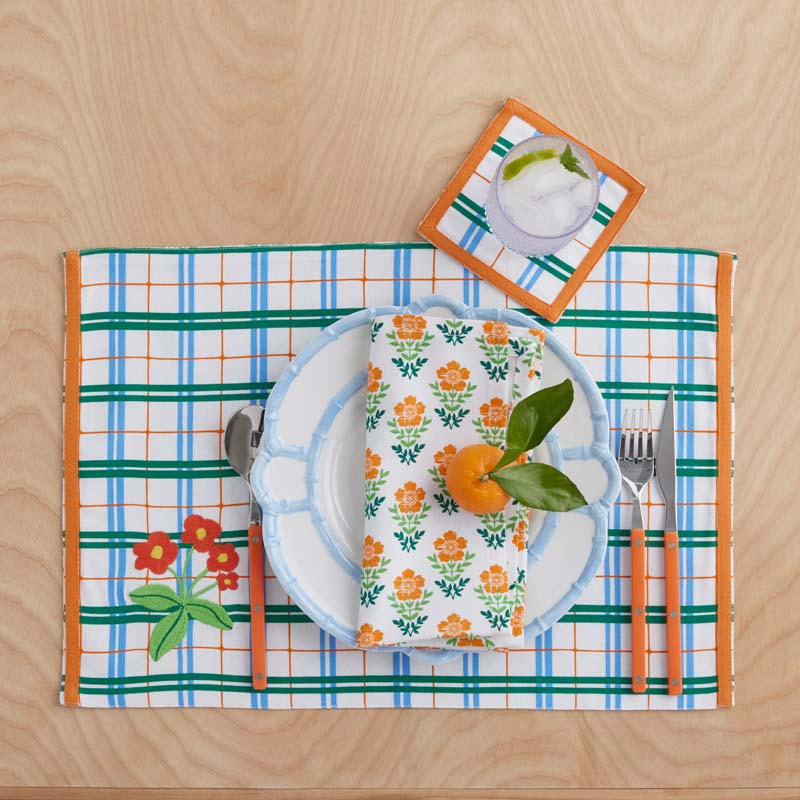 Floral Plaid Reversible Placemats, Set of 4 - Green