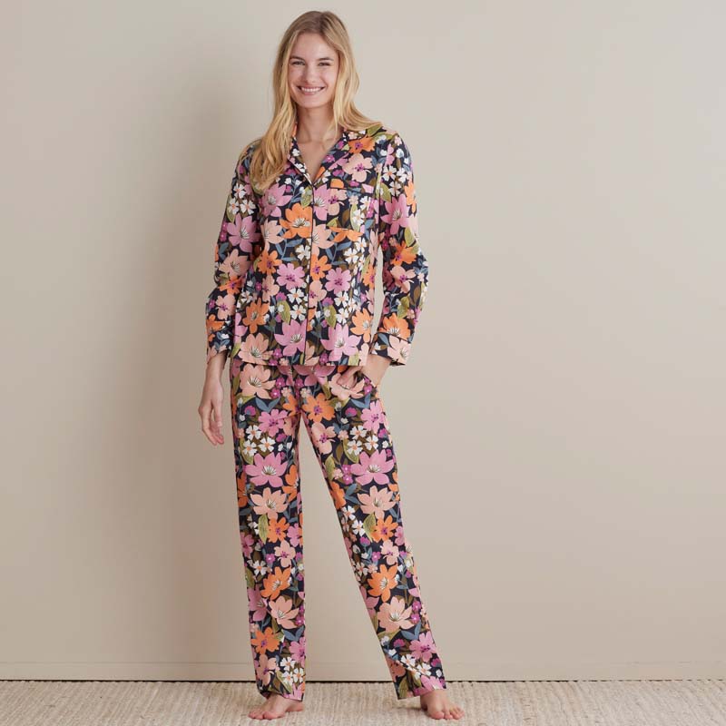 Printed Poplin Women's Button-Down Pajama Set - Wild Floral, S