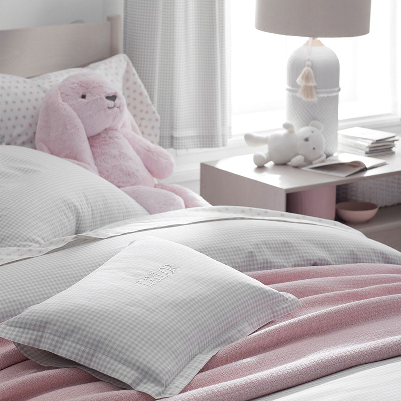 Ditsy Gingham Classic Cool Organic Cotton Percale Duvet Cover Set - Gray, Twin/Twin XL