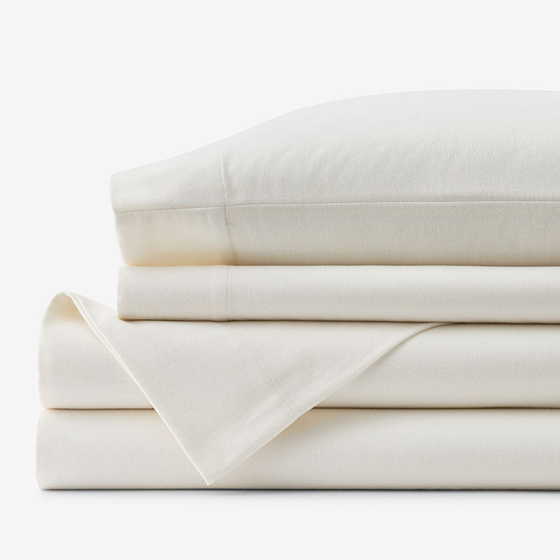 Classic Ultra-Cozy Cotton Velvet Flannel Bed Sheet Set - Ivory, King