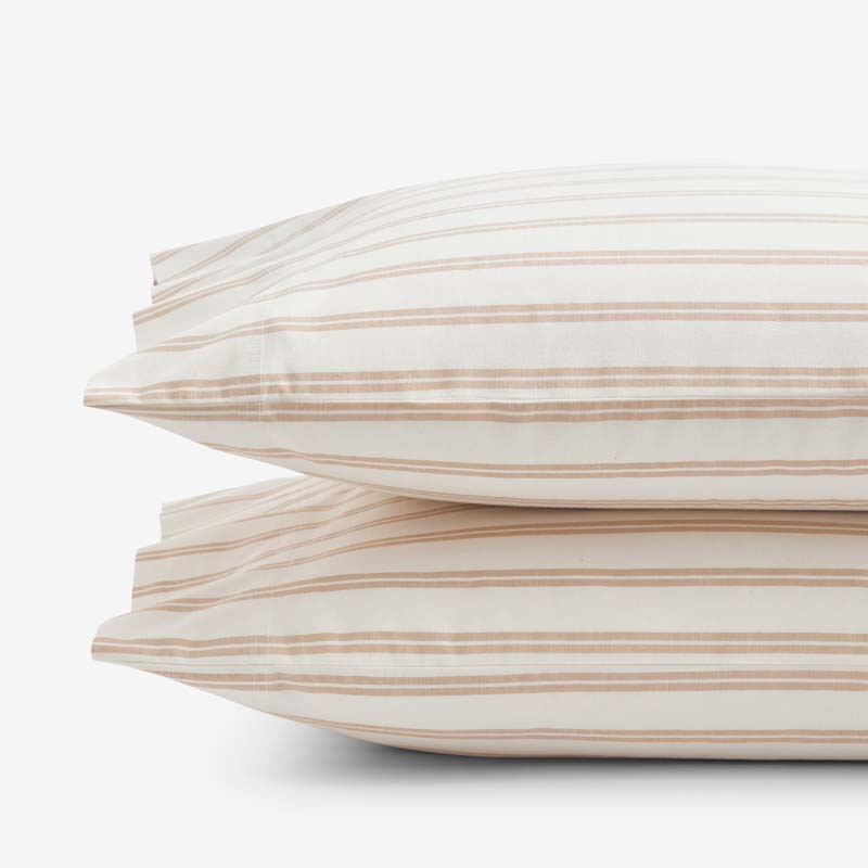 Tailored Stripes and Plaids Classic Cool Cotton Percale Pillowcase Set - Narrow Stripe Gold, King