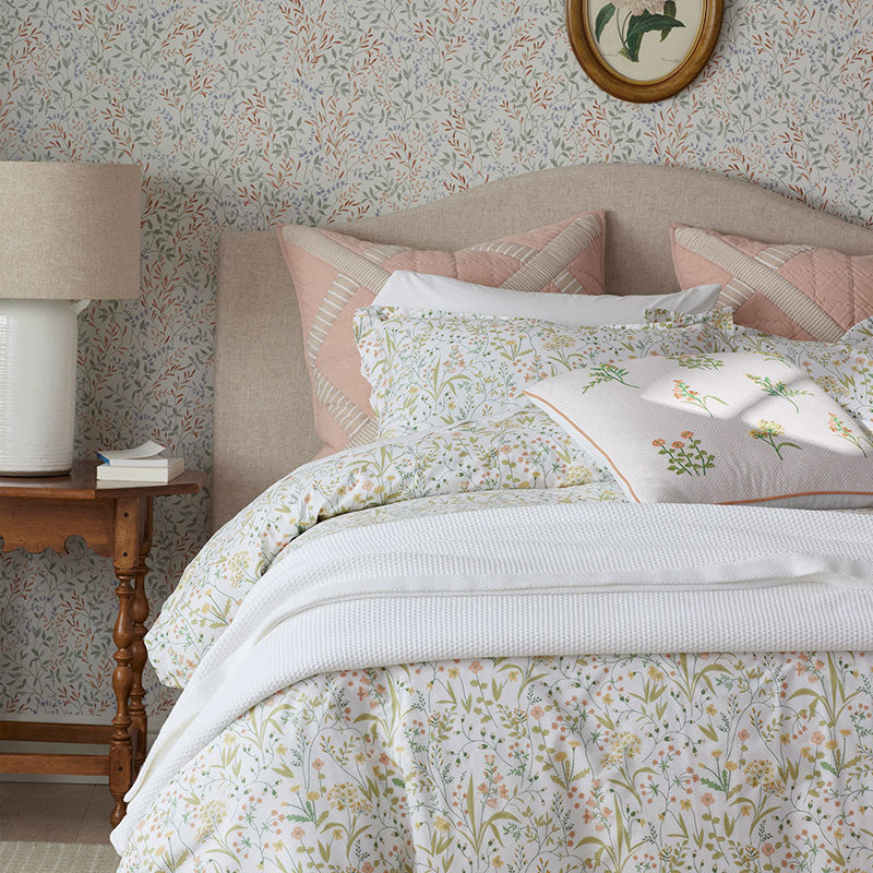 Clemencia Classic Cool Cotton Percale Sham - Mini Floral Peach Blossom, Standard