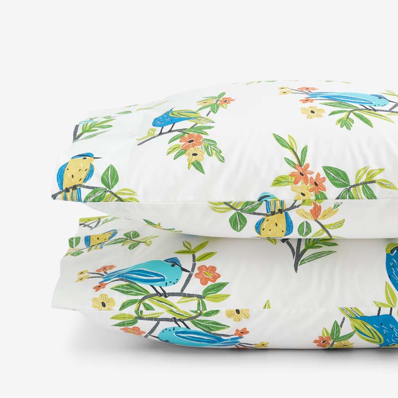 Summer Prints Classic Cool Cotton Percale Pillowcase Set - Bird Days, King