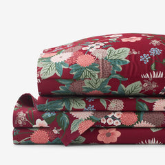 Dahlia Classic Cool Cotton Percale Bed Sheet Set - Dark Red, King