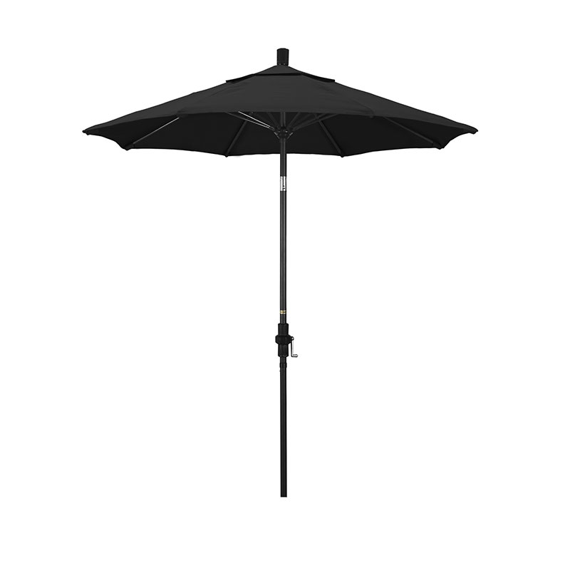 Round Outdoor Patio Umbrella, Fiberglass with Twist Tilt - Black Finish, Black, 7.5'