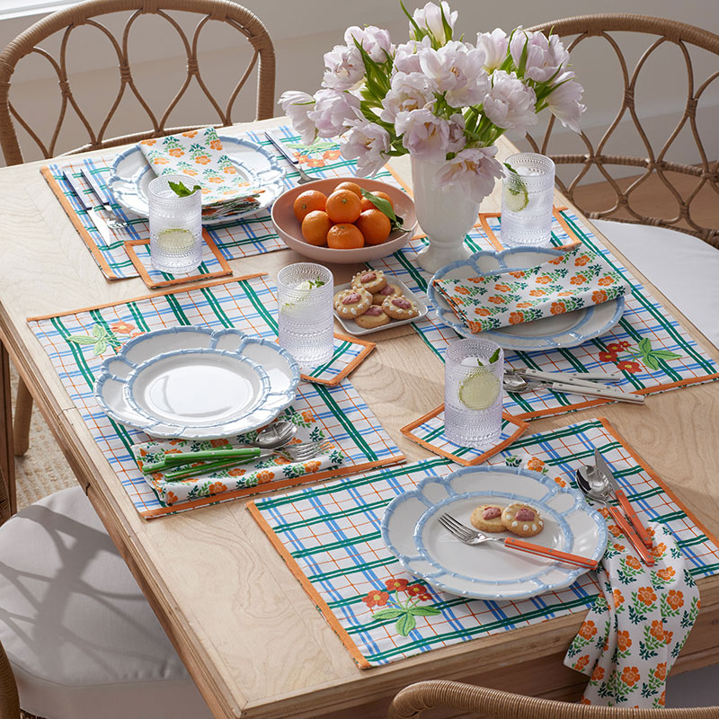 Floral Plaid Reversible Placemats, Set of 4 - Green