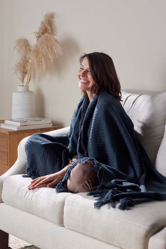 Textured Stripe Throw - Dark Blue