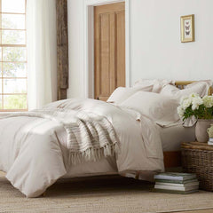 Solid Garment Washed Cotton Percale Bed Sheet Set - Buff, Queen