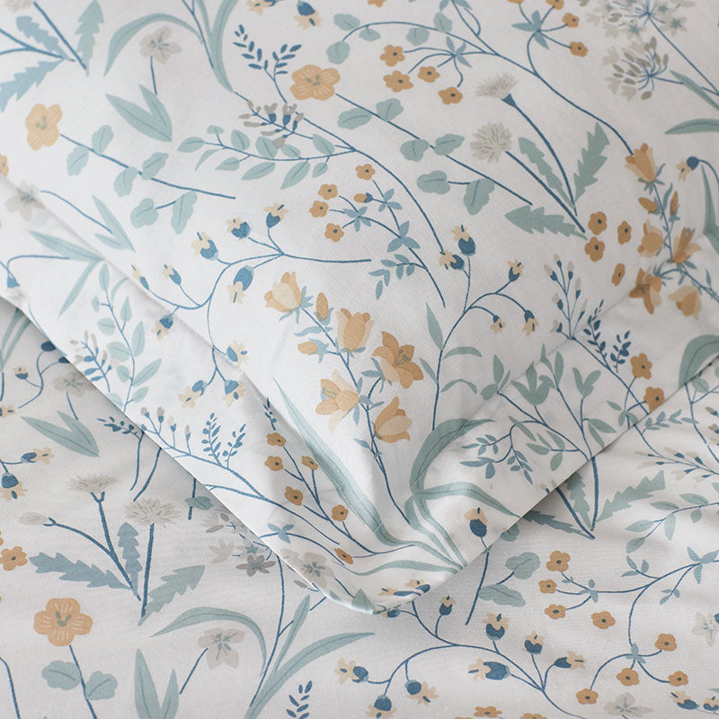 Clemencia Classic Cool Cotton Percale Sham - Mini Floral Pale Blue, Euro