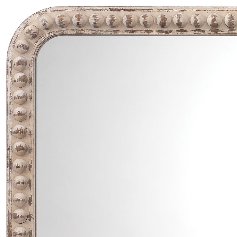 Wood Beaded Mirror - White, Rectangle