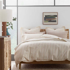 Tailored Stripes and Plaids Classic Cool Cotton Percale Bed Duvet Cover - Narrow Stripe Gold, Full/Queen