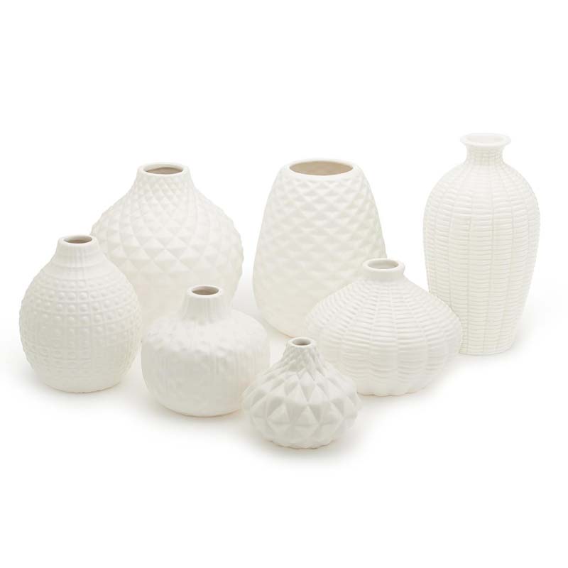 Textured Ceramic Vases, Set of 7 - White