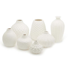 Textured Ceramic Vases, Set of 7 - White