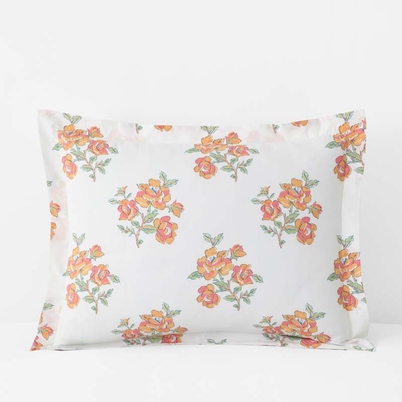 Blossoms and Stripes Classic Cool Cotton Percale Sham - Petal Charm, King