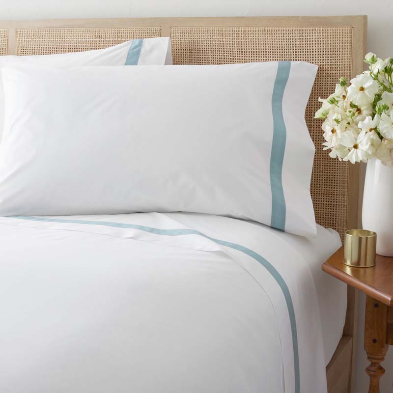 Contrast Border Premium Cool Supima® Cotton Percale Bed Sheet Set - Slate Blue, King